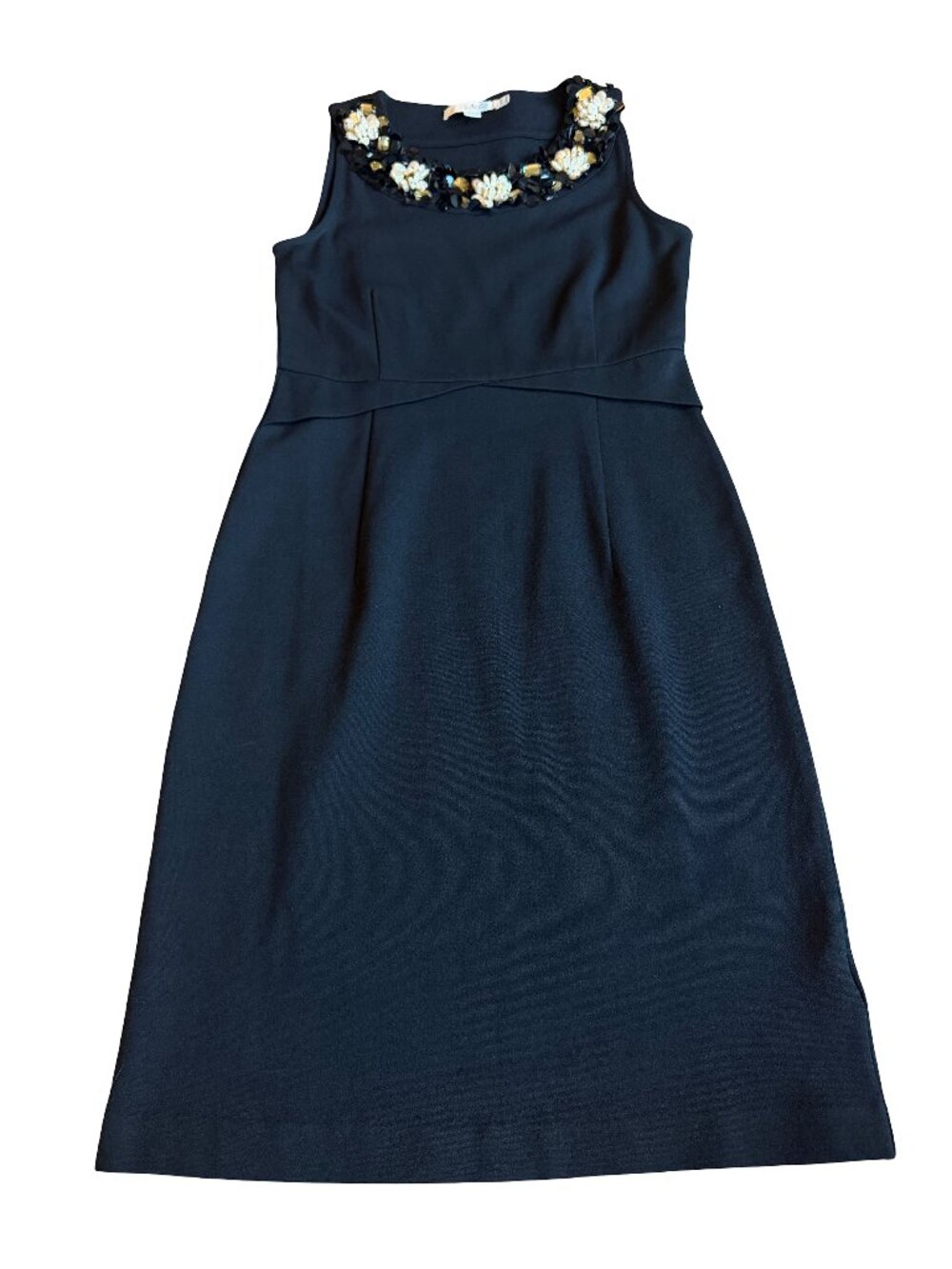Boden Black Pointe Sheath Dress Jeweled Neckline Stretch Classy Size 4 Women's